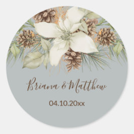 Winter Gray Elegante Script Wedding Umschlag Aufkl Runder Aufkleber
