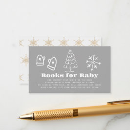 Winter Gray Hand-Drawn Baby Shower Book Request Begleitkarte