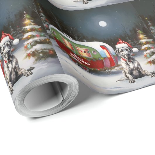 Winter Great Dane Caravan Weihnachtsabenteuer Geschenkpapier (Rolleneckpunkt)