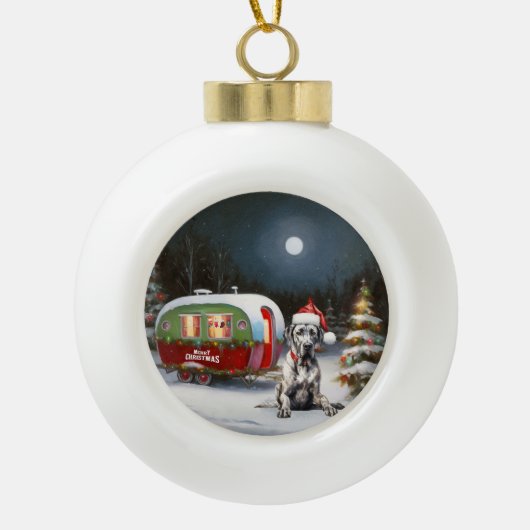 Winter Great Dane Caravan Weihnachtsabenteuer Keramik Kugel-Ornament (Vorderseite)