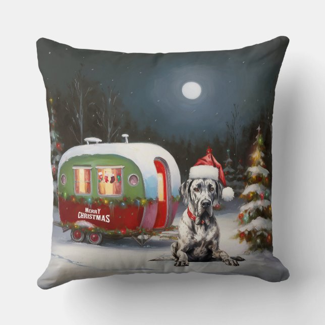 Winter Great Dane Caravan Weihnachtsabenteuer Kissen (Rückseite)