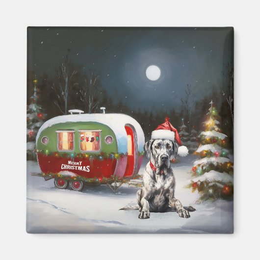 Winter Great Dane Caravan Weihnachtsabenteuer Magnet (Vorne)