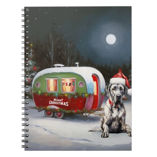 Winter Great Dane Caravan Weihnachtsabenteuer Notizblock (Vorderseite)