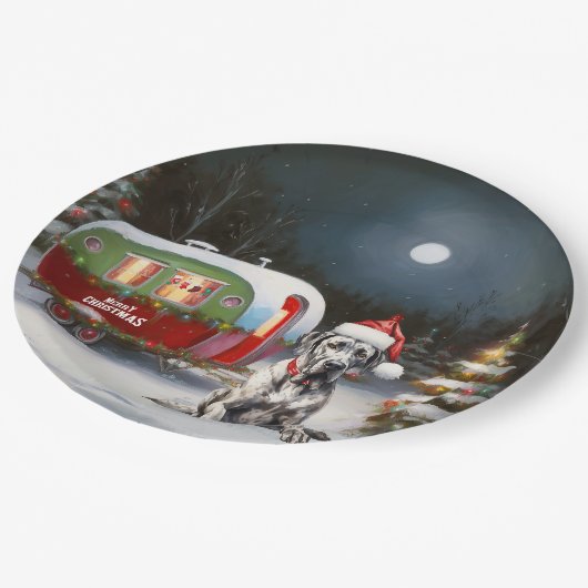 Winter Great Dane Caravan Weihnachtsabenteuer Pappteller (Schrägansicht)