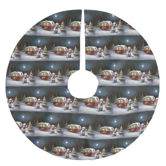 Winter Great Dane Caravan Weihnachtsabenteuer Polyester Weihnachtsbaumdecke (Vorderseite)