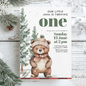 Winter Green Bear Geburtstagsparty | Waldland Einladung