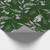 Winter Green Blätter Berries Pine Wasserfarbe Geschenkpapier (Ecke)