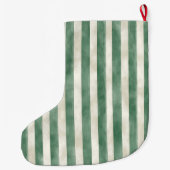 Winter Green Cream Stripes Christmas Großer Weihnachtsstrumpf (Rückseite)