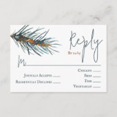 Winter Green Pine Needles Wedding RSVP Card Hinweiskarte (Vorderseite)
