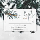 Winter Green Pine Needles Wedding RSVP Card Hinweiskarte
