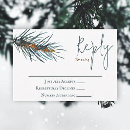 Winter Green Pine Needles Wedding RSVP Card Hinweiskarte