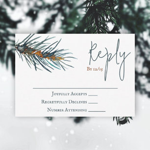 Winter Green Pine Needles Wedding RSVP Card Hinweiskarte