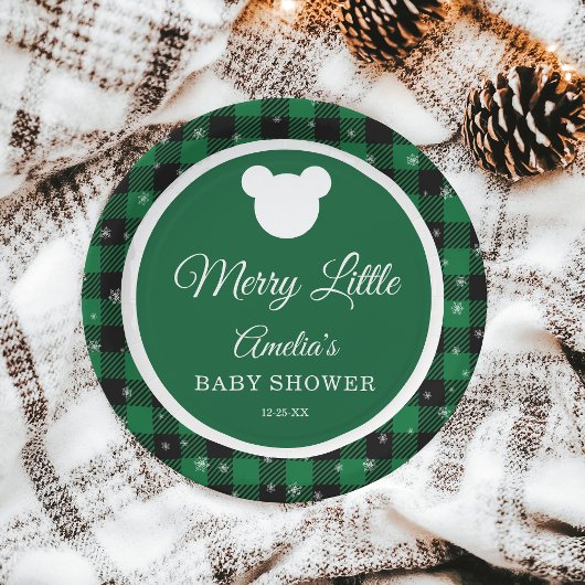 Winter Green Plaid Merry Little Baby Shower Pappteller