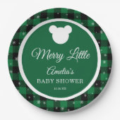 Winter Green Plaid Merry Little Baby Shower Pappteller (Vorderseite)