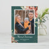 Winter Green Red Floral Frohe Weihnachten Foto (Stehend Vorderseite)