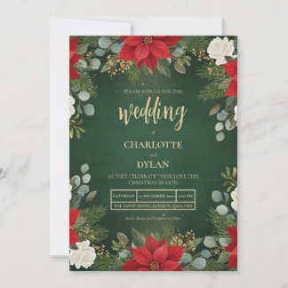 Winter Green Velvet Christmas Floral Wedding Einladung