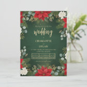 Winter Green Velvet Christmas Floral Wedding Einladung (Stehend Vorderseite)