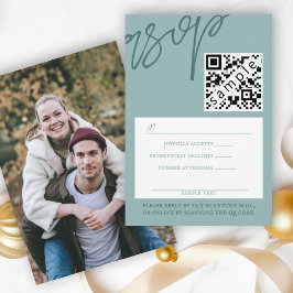 Winter Green Wedding RSVP Card mit QR Code Hinweiskarte