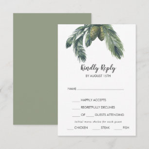 Winter Greenerity Menu Choice Wedding RSVP Card Karte