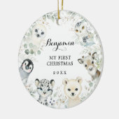 Winter Greenery Arctic Animals Baby 1. Weihnachten Keramik Ornament (Links)