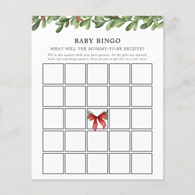 Winter Greenery Baby Bingo Game Card (Vorderseite)