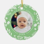 Winter Greenery Baby First Christmas Fotos Keramik Ornament (Vorne)