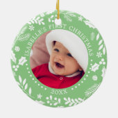 Winter Greenery Baby First Christmas Fotos Keramik Ornament (Hinten)