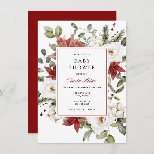 Winter Greenery Baby Shower Einladung (Vorne/Hinten)