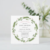 Winter Greenery Baby Shower Einladung (Stehend Vorderseite)