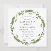 Winter Greenery Baby Shower Einladung (Vorderseite)