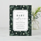 Winter Greenery Baby Shower Einladung (Stehend Vorderseite)