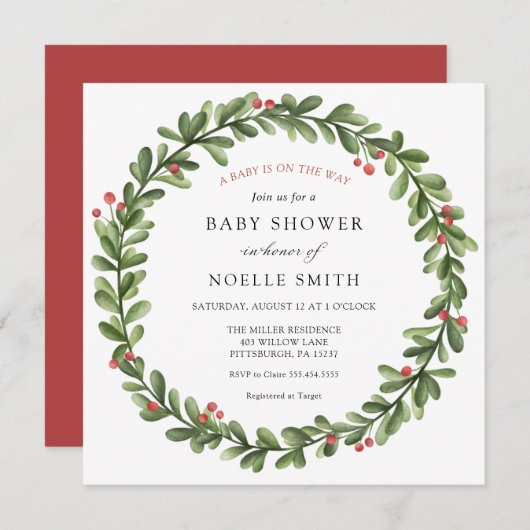 Winter Greenery Baby Shower Einladung (Vorne/Hinten)