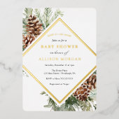 Winter Greenery Baby Shower Foil Einladung (Vorderseite)