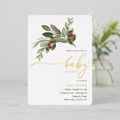 Winter Greenery Baby Shower Folieneinladung (Stehend vorne)