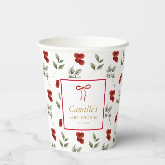 Winter Greenery Baby Shower Pappbecher (Rückseite)