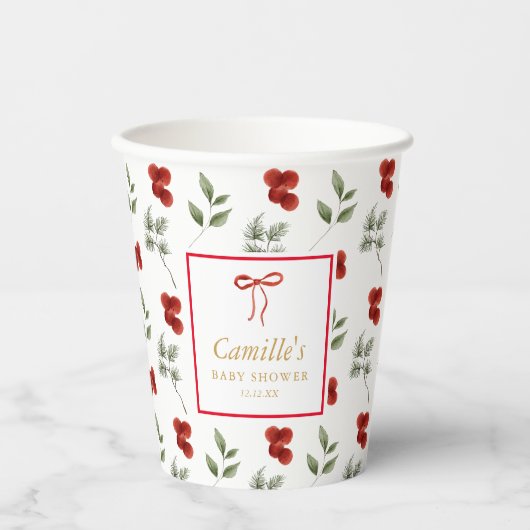 Winter Greenery Baby Shower Pappbecher (Vorderseite)