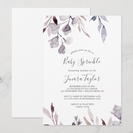 Winter Greenery Baby Sprinkle Einladung (Vorne/Hinten)