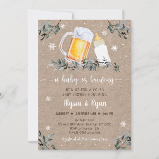 Winter Greenery Baby wird Baby Dusche Einladung (Vorderseite)