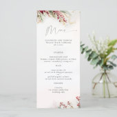 Winter Greenery Berries Red Green Botanical Modern Menükarte (Stehend Vorderseite)