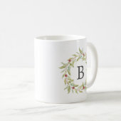 Winter Greenery Berries Wreath Monogram Kaffeetasse (VorderseiteRechts)
