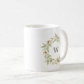 Winter Greenery Berries Wreath Monogram Kaffeetasse (VorderseiteRechts)