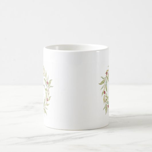 Winter Greenery Berries Wreath Monogram Kaffeetasse (Mittel)