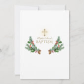 Winter Greenery Berry Cone Gold Cross Taufe Einladung (Rückseite)