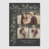 Winter Greenery Black 3 Foto Weihnachten Magnetkarte (Vorderseite)