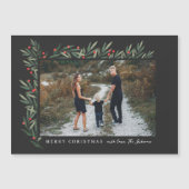 Winter Greenery Black Foto Weihnachten Magnetkarte (Vorderseite)