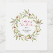 Winter Greenery Blätter Berries Wreath Weinetikett (Einzelnes Label)