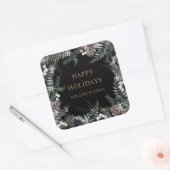 Winter Greenery Blue Happy Holidays Monogram Quadratischer Aufkleber (Umschlag)