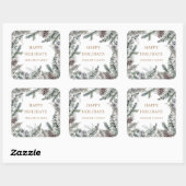 Winter Greenery Blue Happy Holidays Monogram Quadratischer Aufkleber (Blatt)