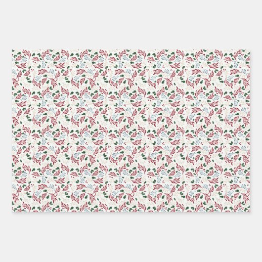 Winter Greenery Blue und Tan Patterns Weihnachten Geschenkpapier Set (Vorderseite)