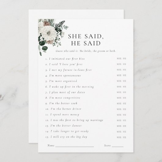 Winter Greenery Blumen, wo sie Spielkarte waren Einladung (Vorne/Hinten)